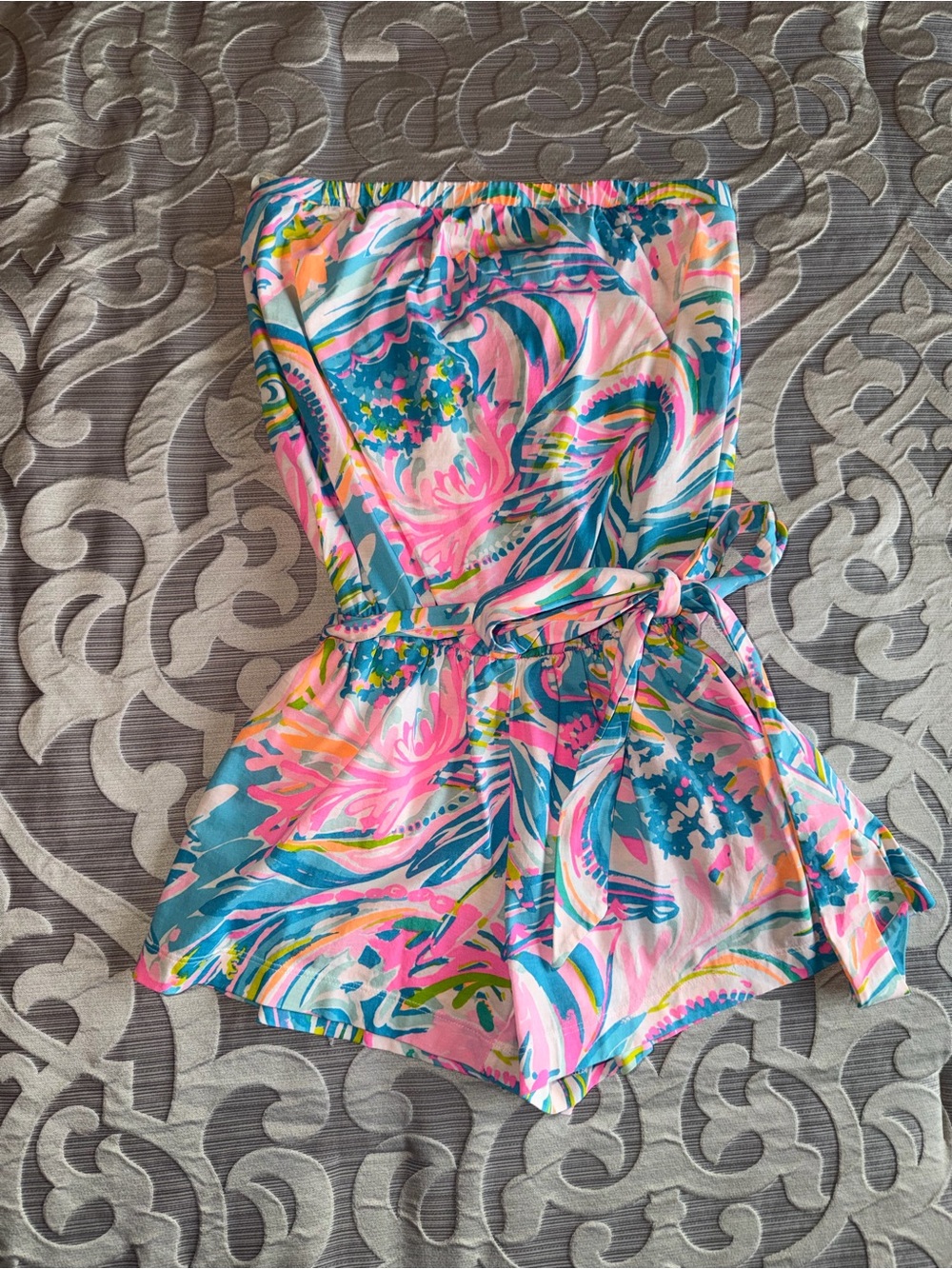 Lilly Pulitzer Pink, Blue & Green Strapless Printed Romper